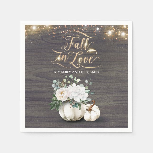 Rustic Fall White Floral Pumpkin Wedding Serviette (Vorderseite)
