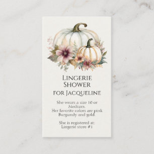 Rustic Fall White Pumpkin Floral Lingerie Dusche Visitenkarte