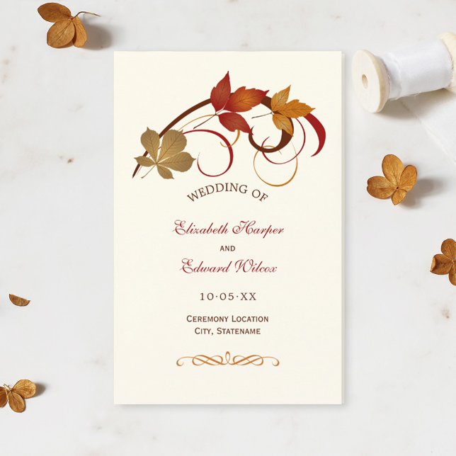 Rustic Falling Feuille Mariage de automne Programm (Créateur téléchargé)