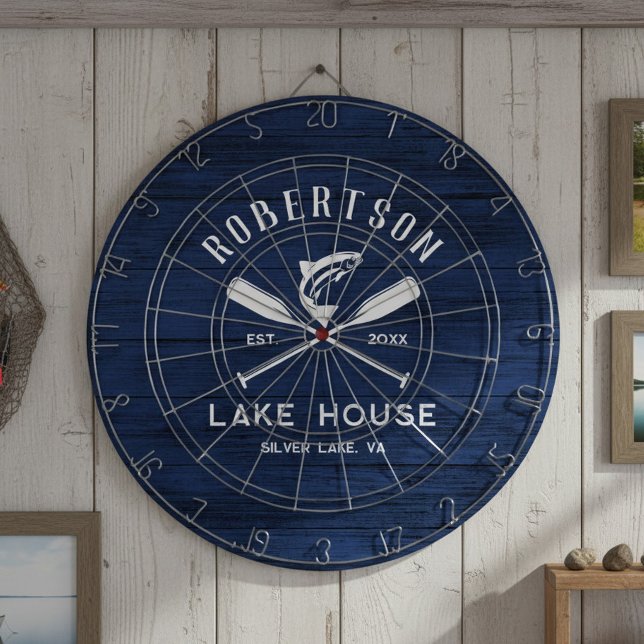 Rustic Family Lake House Navy Blue Wood Dartscheibe (Von Creator hochgeladen)
