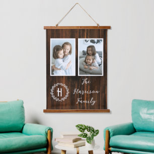 Rustic Family Monogram Foto Hangband Wandteppich Mit Holzrahmen