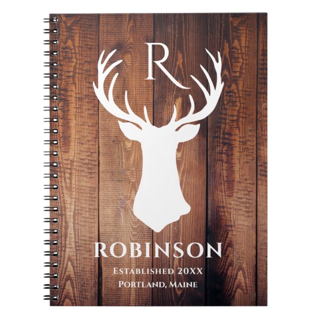 Rustic Family Monogram Name Wood Deer Antler Notizblock (Vorderseite)
