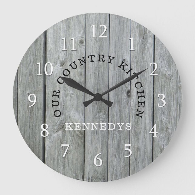 Rustic Family Name Country  Wood Große Wanduhr (Vorderseite)
