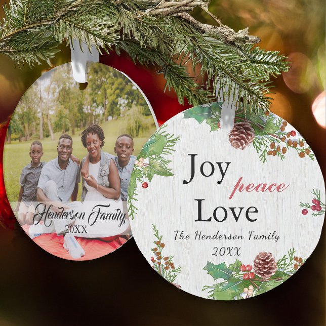 Rustic Family Photo 2-sided Joy Peace Love Xmas (Créateur téléchargé)