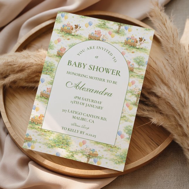 Rustic Farm Animals Pastel Baby Shower Einladung (Von Creator hochgeladen)