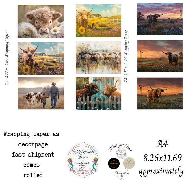 Rustic Farm Life A4 Wrapping Paper for Decoupage  Geschenkpapier Set (Von Creator hochgeladen)