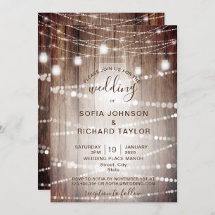 Rustic Farm Light Jar Invitation bois Vintage