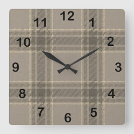 Rustic Farmhouse Beige Grey Plaid Tartan Quadratische Wanduhr
