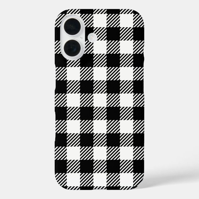 Rustic Farmhouse Black & White Checkered iPhone 16 Hülle (Rückseite)
