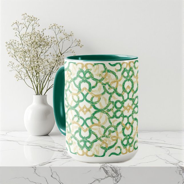 Rustic Farmhouse Celtic Design Vintage Art Green Tasse (Rustic Farmhouse Celtic Design Vintage Art Green Mug)
