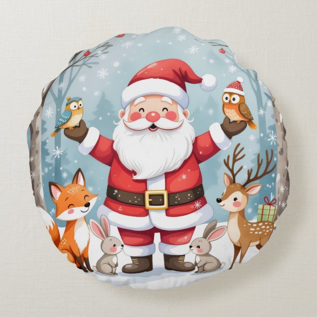 Rustic Farmhouse Christmas Round Pillow Rundes Kissen (Rückseite)