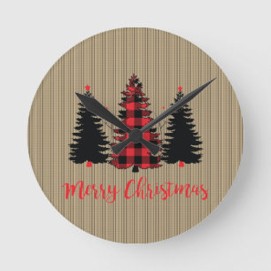 Rustic Farmhouse Christmas Tree Trio Runde Wanduhr