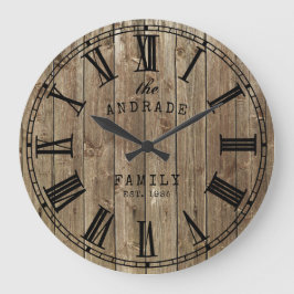 Rustic Farmhouse Family Name Wood Planks Country Große Wanduhr
