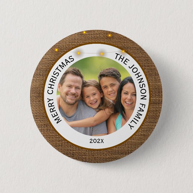 Rustic Farmhouse Family Photo Christmas  Button (Vorderseite)
