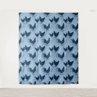 Rustic Farmhouse Hen Pattern – In Blue  Wandteppich