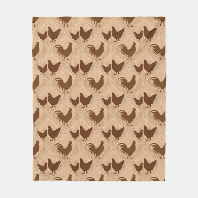 Rustic Farmhouse Hen Pattern – In Warm Brown  Fleecedecke (Vorderseite)