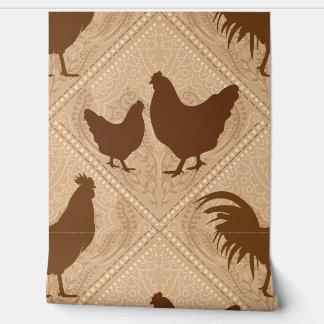 Rustic Farmhouse Hen Pattern – In Warm Brown  Tapete