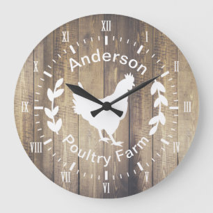 Rustic Farmhouse Poultry Farm Hen & Family Name Große Wanduhr