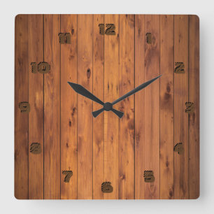 Rustic Faux Cherry Wood Stylized 3d Number Quadratische Wanduhr