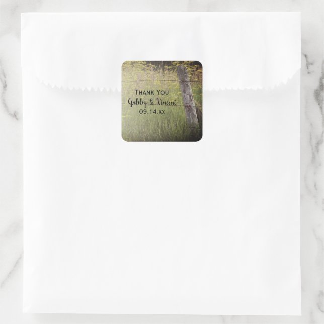 Rustic Fence Post Country Wedding Danke Quadratischer Aufkleber (Tasche)