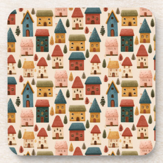 Rustic Festive Christmas Houses Seamless Pattern Getränkeuntersetzer