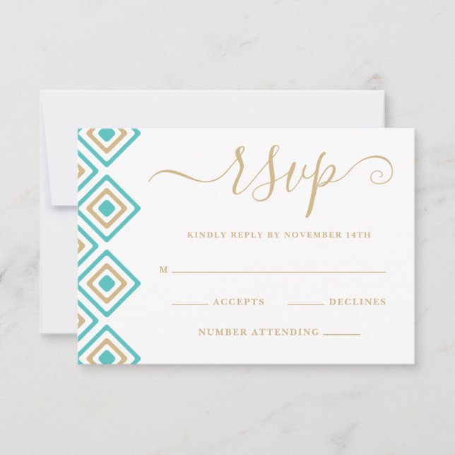 Rustic Fiesta Wedding Repcard Blue Diamond RSVP Karte (Vorderseite)