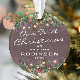 Rustic First Christmas Mr & Mrs Newlyweds Ornament