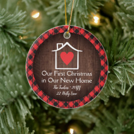 Rustic First Christmas New Zuhause Heart Kariertes Keramik Ornament