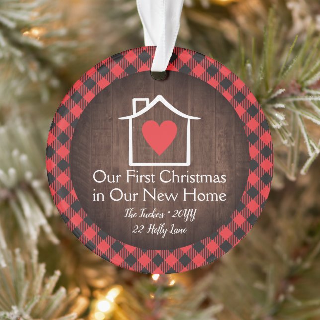 Rustic First Christmas New Zuhause Heart Kariertes Ornament (Baum)