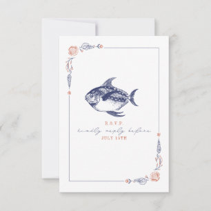 Rustic Fish Red & Blue Beach Wedding RSVP