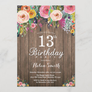 Rustic Floral 13ème anniversaire Invitation pour l