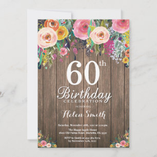 Rustic Floral 60e anniversaire Invitation pour fem
