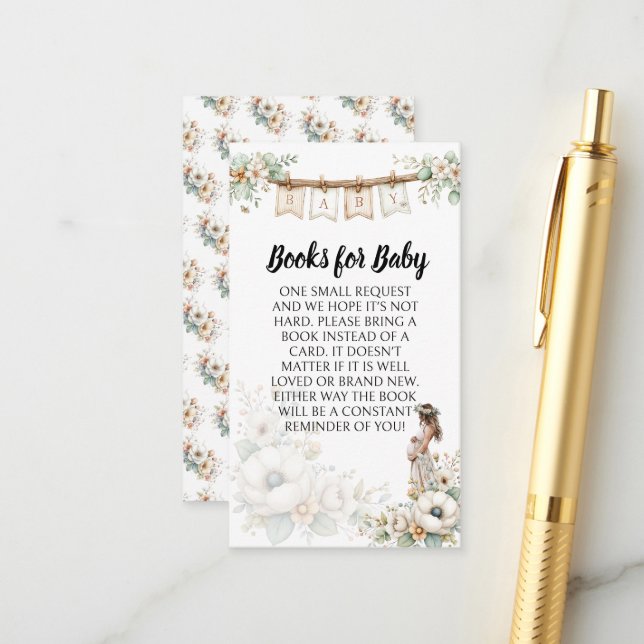 Rustic Floral Baby Shower Books for Baby Begleitkarte (Vorderseite/Rückseite Beispiel)