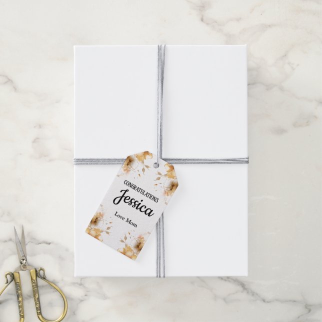 Rustic Floral Baby Shower Geschenkanhänger (Mit Garn)