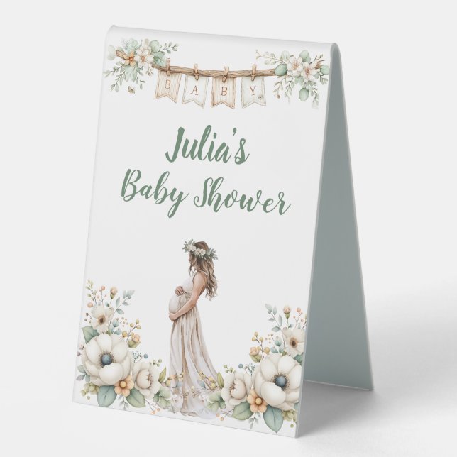Rustic Floral Baby Shower  Tischaufsteller (Vorderseite)