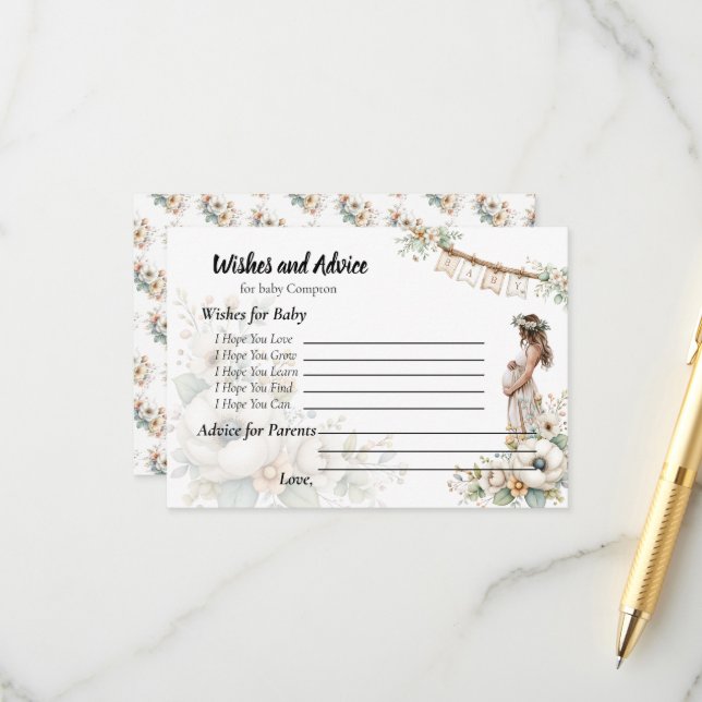Rustic Floral Baby Shower Wishes and Advice Begleitkarte (Vorderseite/Rückseite Beispiel)