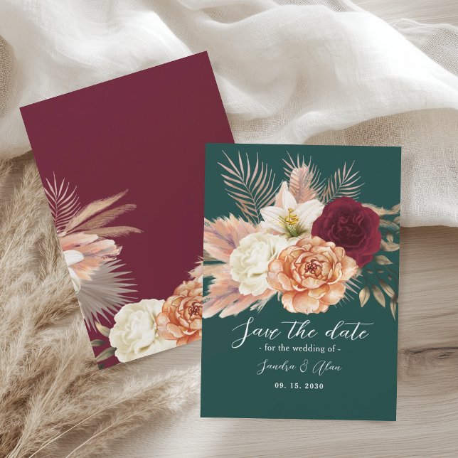 Rustic Floral Boho Emerald Green Wedding Save The Date (Von Creator hochgeladen)