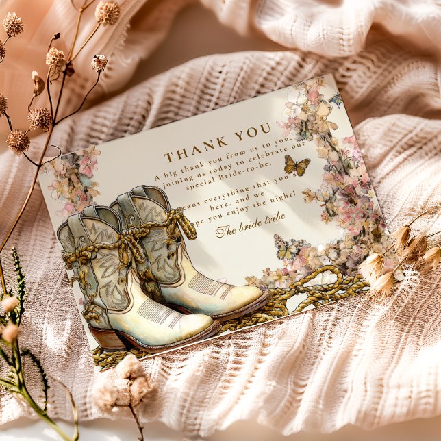 Rustic Floral Boots Bridal Shower Dankeskarte (Von Creator hochgeladen)