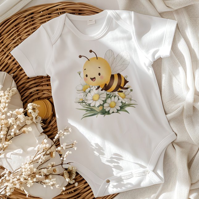 Rustic Floral Daisy Oh Babee Honey Bee Baby Shower Strampler (Von Creator hochgeladen)