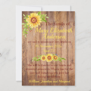 Rustic Floral Death and Funeral Faire-part