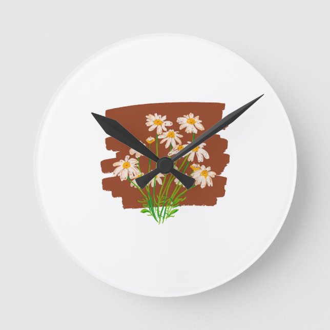 Rustic floral design on brown background runde wanduhr (Vorderseite)
