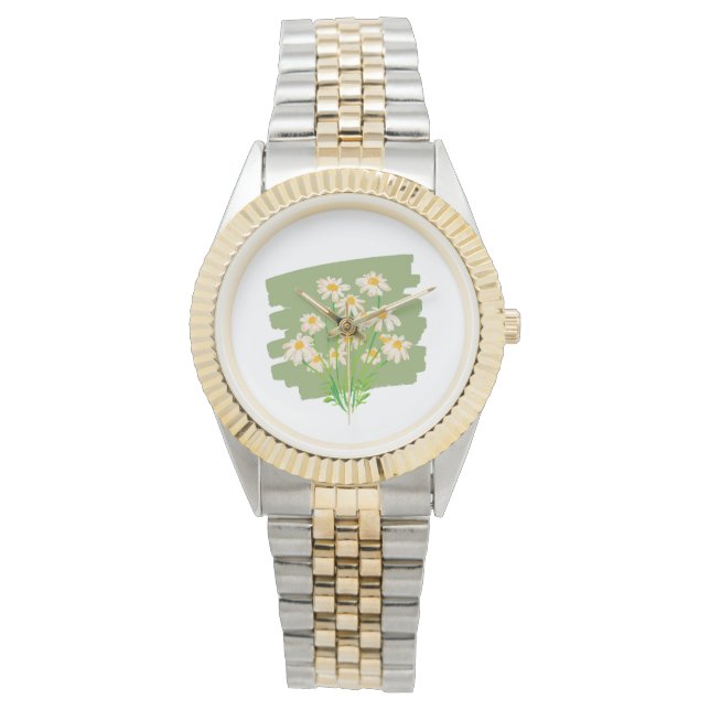 Rustic Floral Design on Green Background Armbanduhr (Vorderseite)