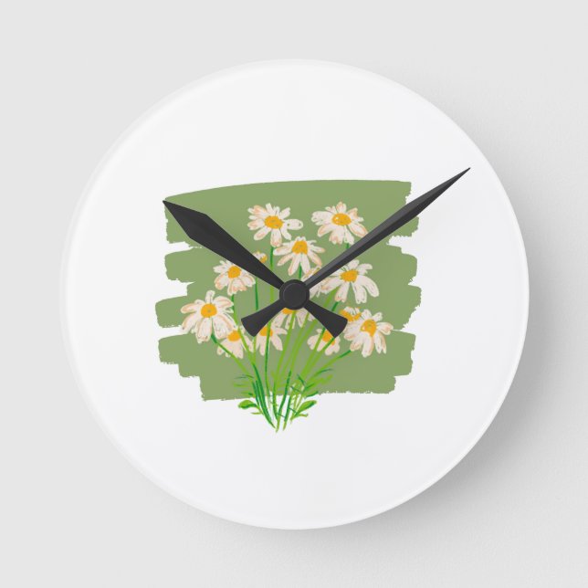 Rustic Floral Design on Green Background Runde Wanduhr (Vorderseite)