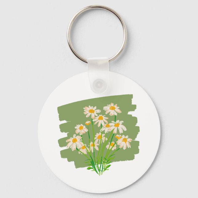 Rustic Floral Design on Green Background Schlüsselanhänger (Vorderseite)