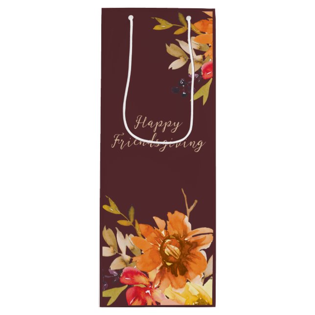 Rustic Floral Friendsgiving  Geschenktüte Für Weinflaschen (Vorderseite)