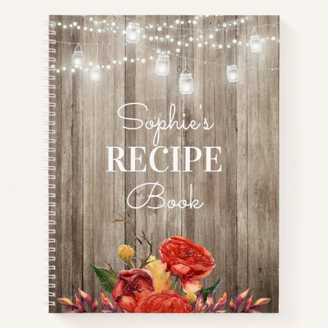 Rustic Floral Grange Wood & Lights Recette Journal (Devant)