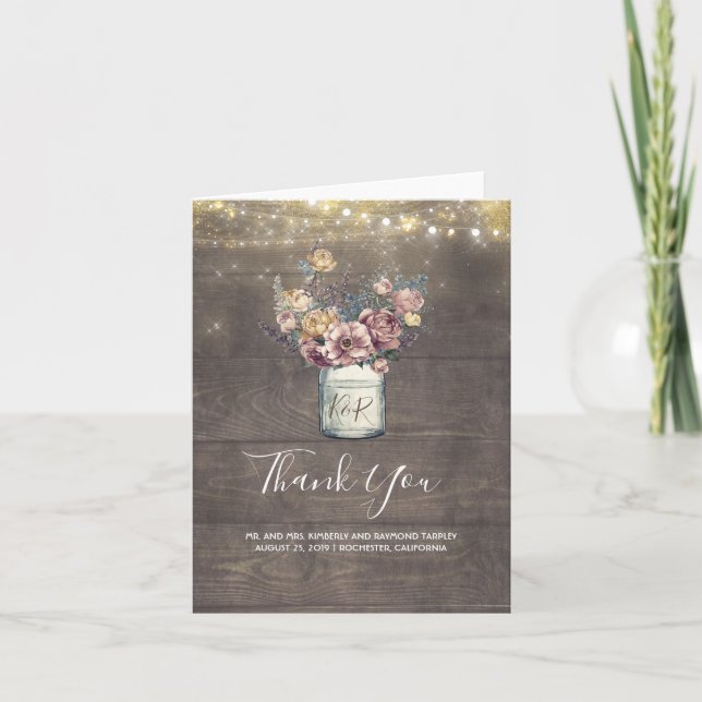 Rustic Floral Mason Jar Wedding Vielen Dank Dankeskarte (Vorderseite)
