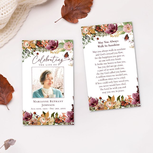 Rustic Floral Memorial Funeral Prayer Card (Von Creator hochgeladen)