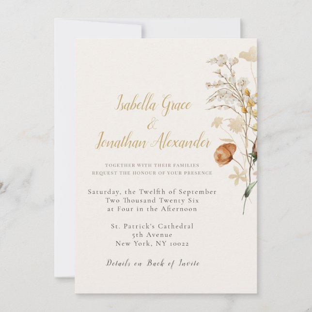 Rustic Floral Minimalist Wedding Invitation (Devant)