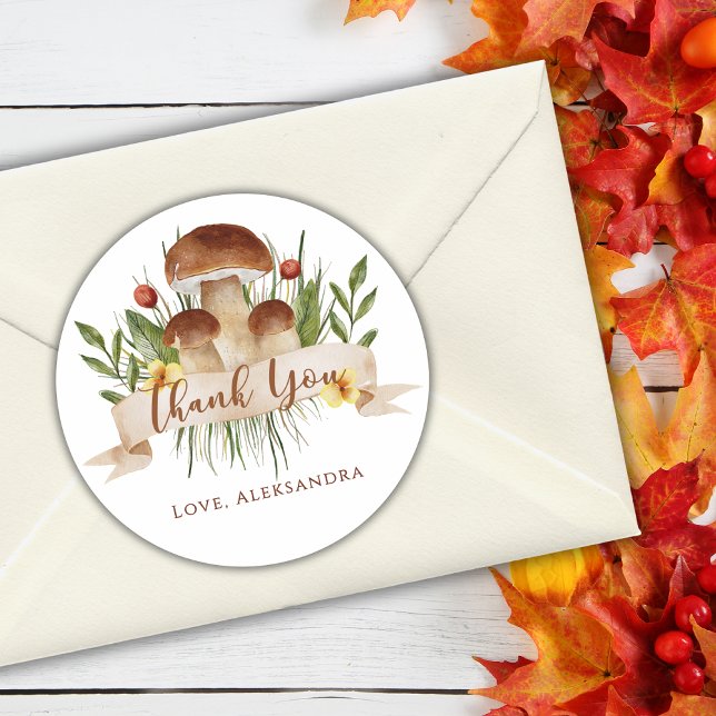 Rustic Floral Mushrooms Fall Baby Shower Thank You Runder Aufkleber (Von Creator hochgeladen)